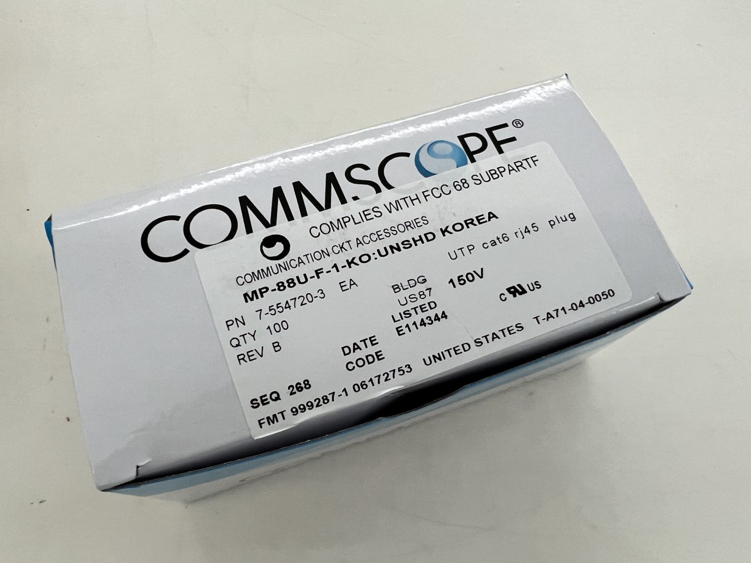 Commscope AMP RJ45 (UTP) Cat5e Cat6 Modular Plug (100pcs/pack) - Fiber Zone